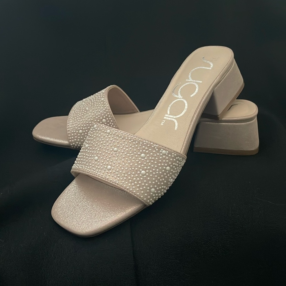 Sugar Union Beaded Block Heel Sandals Size 6M NWOB